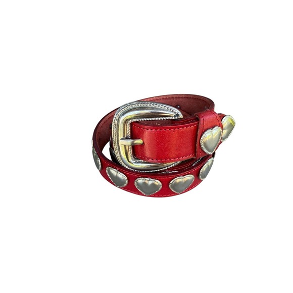 The Leather Shop Accessories - Vintage Red Leather Western Heart Belt Size S/M Silver Concho 90s  Leather Shop